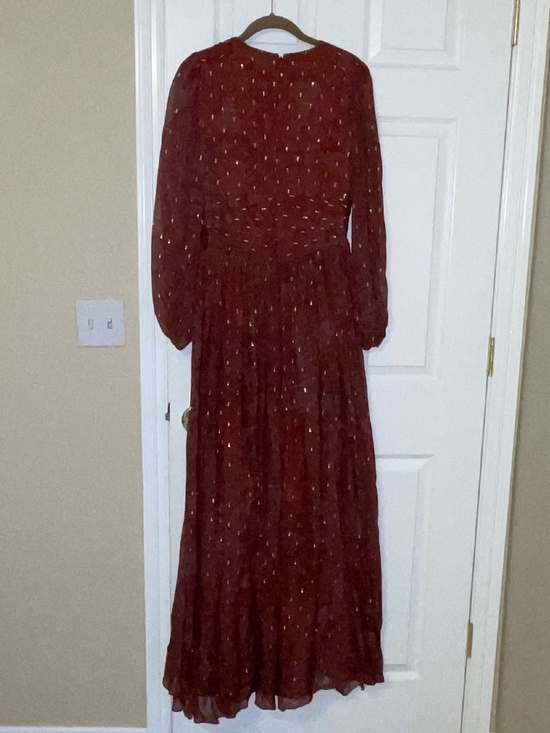 NWT AMUR Gemini Silk Chiffon Maxi Dress Antique Red Paisley Size 2 $898 - Picture 9 of 10